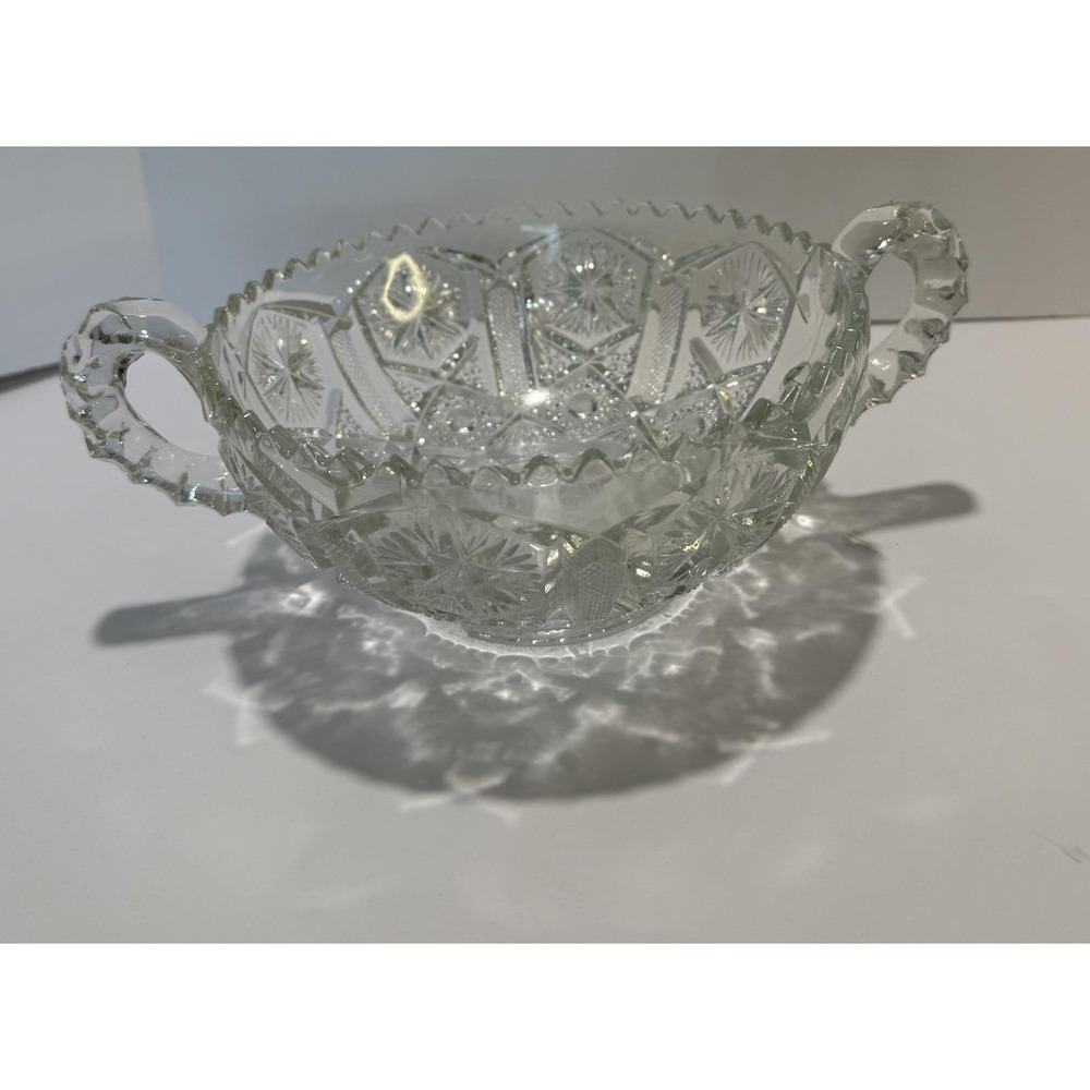 VINTAGE‎ Imperial Glass EAPG Handled Nappy Mogul Variant Clear 2 Handle Bowl